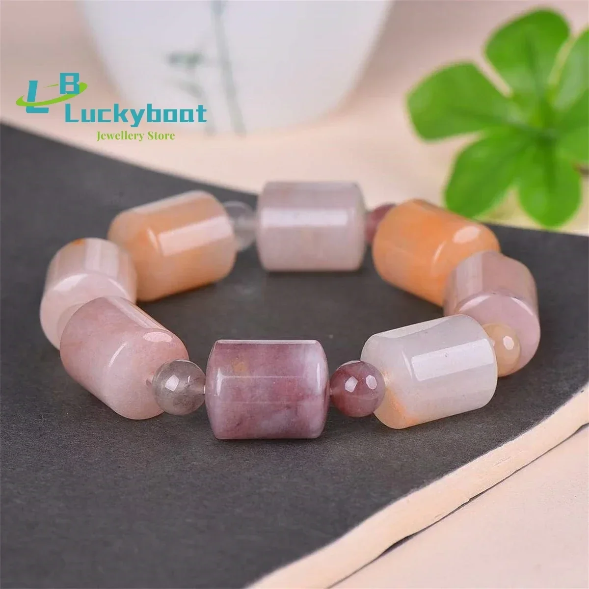 Natural Gold Silk Jade Road Tong Bucket Bead Square Bracelet Simple and Personalized Fashion Versatile for Men and Women