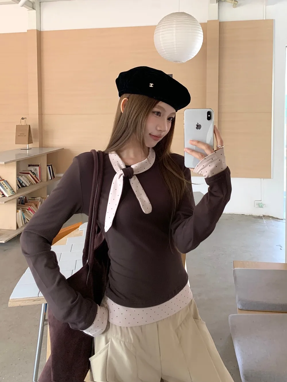 

Women's Polka Dot Long Sve T-irt Slim Fit Base irt Inner Wear Top Korean Sle Winter Season Faion Design Sensation