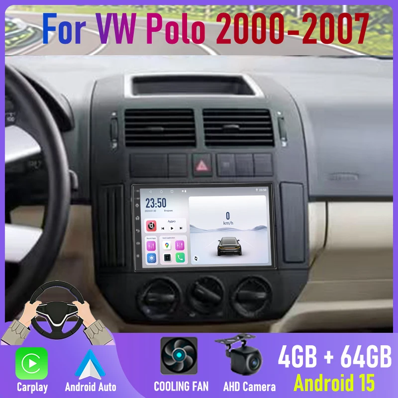 

7'' For VW Polo 2000-2007 Car Radio BT Google Map Stereo Android 15 Auto Navi CarPlay Wifi Rear Camera Head Unit 2DIN GPS FM