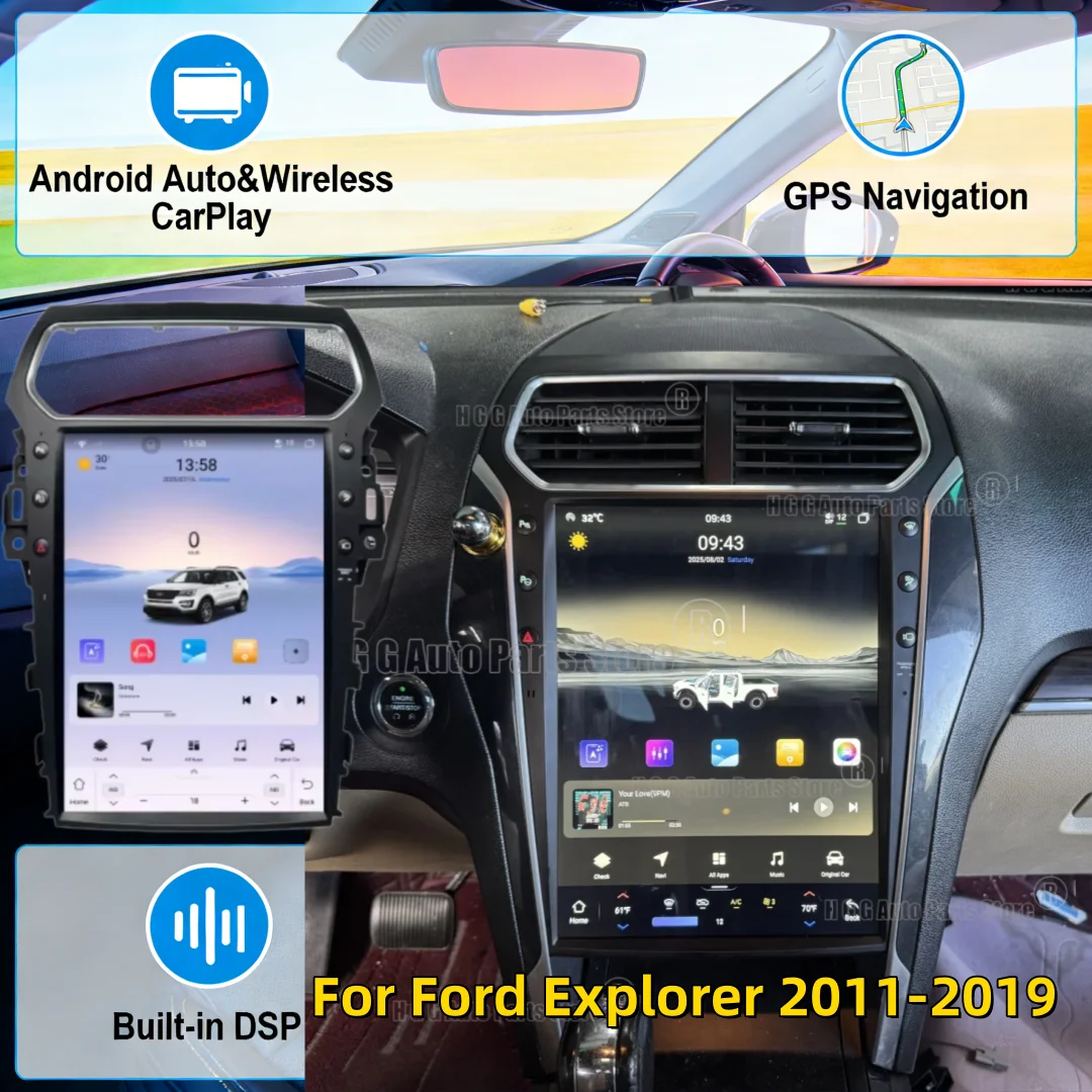 Für Ford Explorer 2011-2019 Auto-Multimediaplayer Radio Stereo CarPlay Android Auto GPS-Navigation DSP-Haupteinheit 13,8-Zoll-Bildschirm