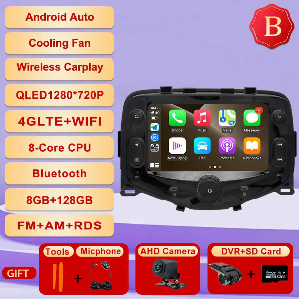Android 15 Voor Toyota Aygo Peugeot 108 Citroen C1 2014-2021 Autoradio Multimedia Gps-navigatie Carplay Auto speler Bluetooth