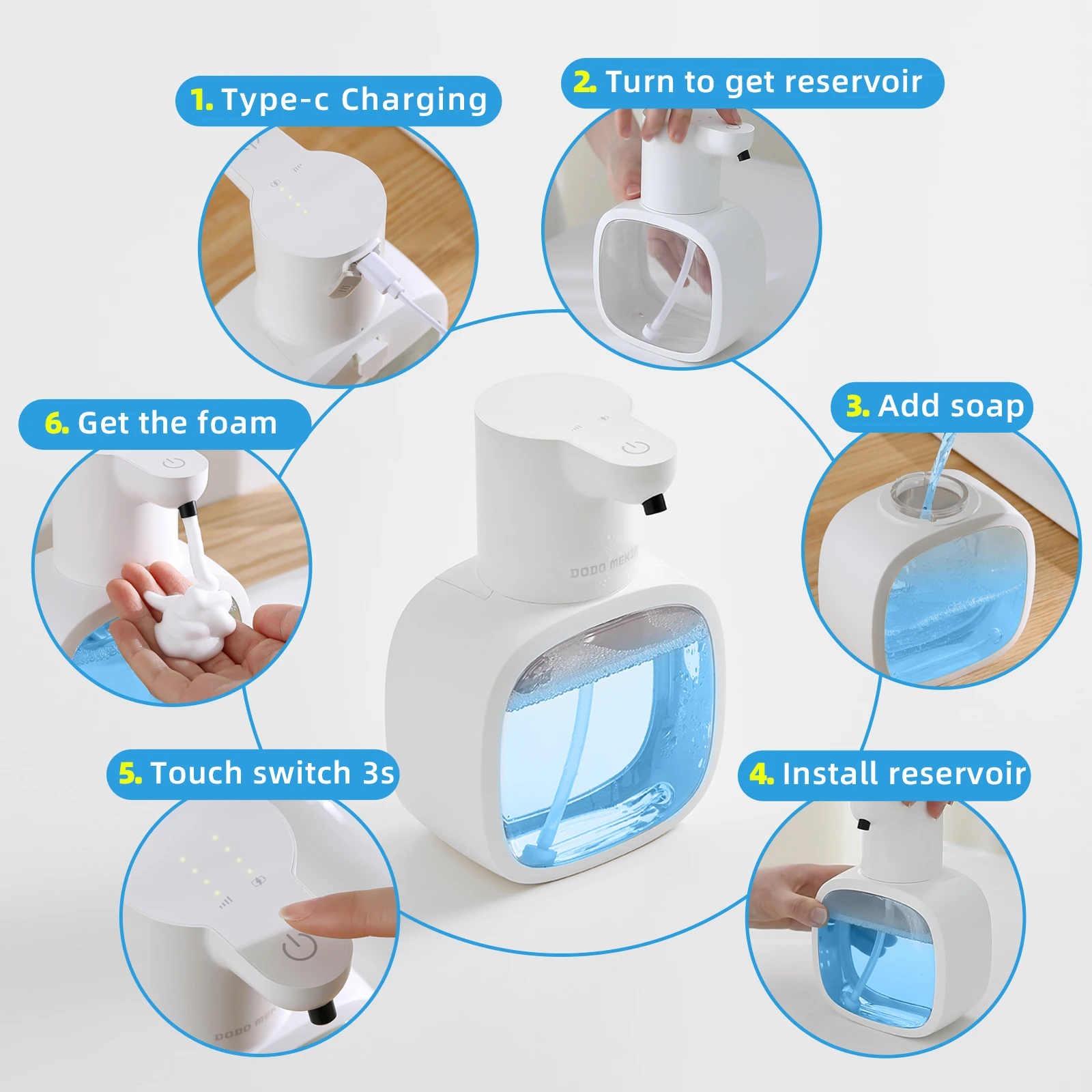 New Wall Mounted Automatic Soap Dispenser Foam Smart Hand Washing Machine 500ml Liquid Rechargeable Bathroom Induction Sensor view 6