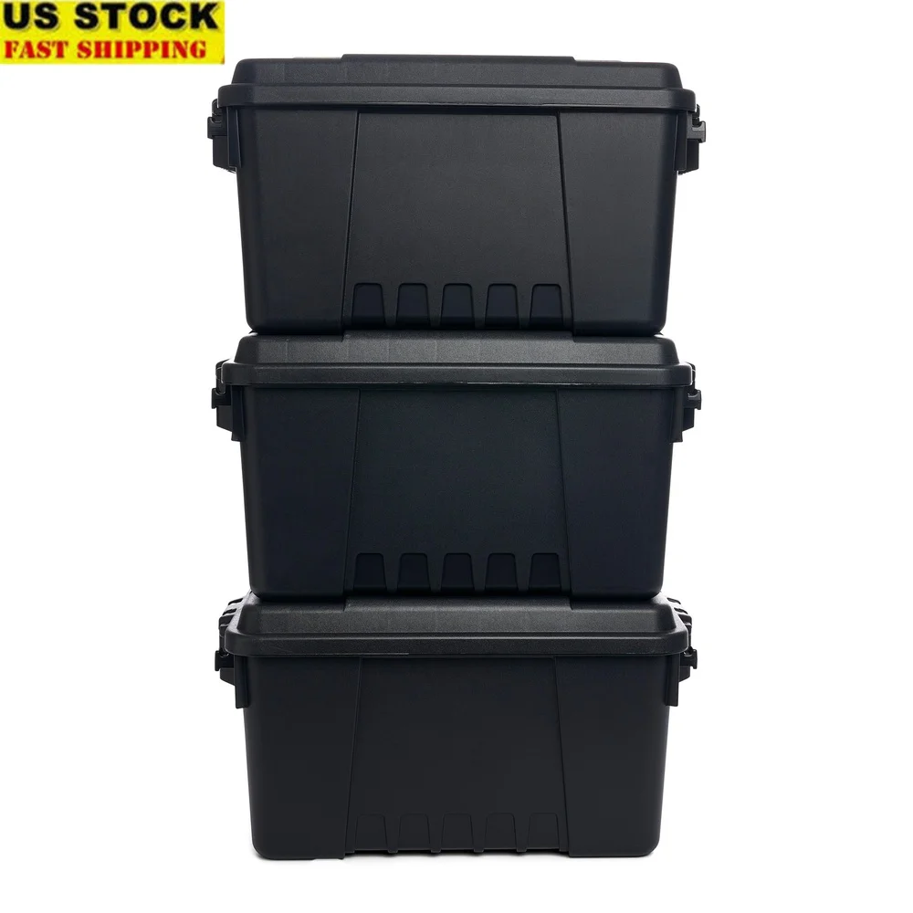 

Lockable Storage Box Set 3 Pack 14 Gallon Weather Resistant Heavy Duty Plastic Chest Ideal Industrial Home Organization