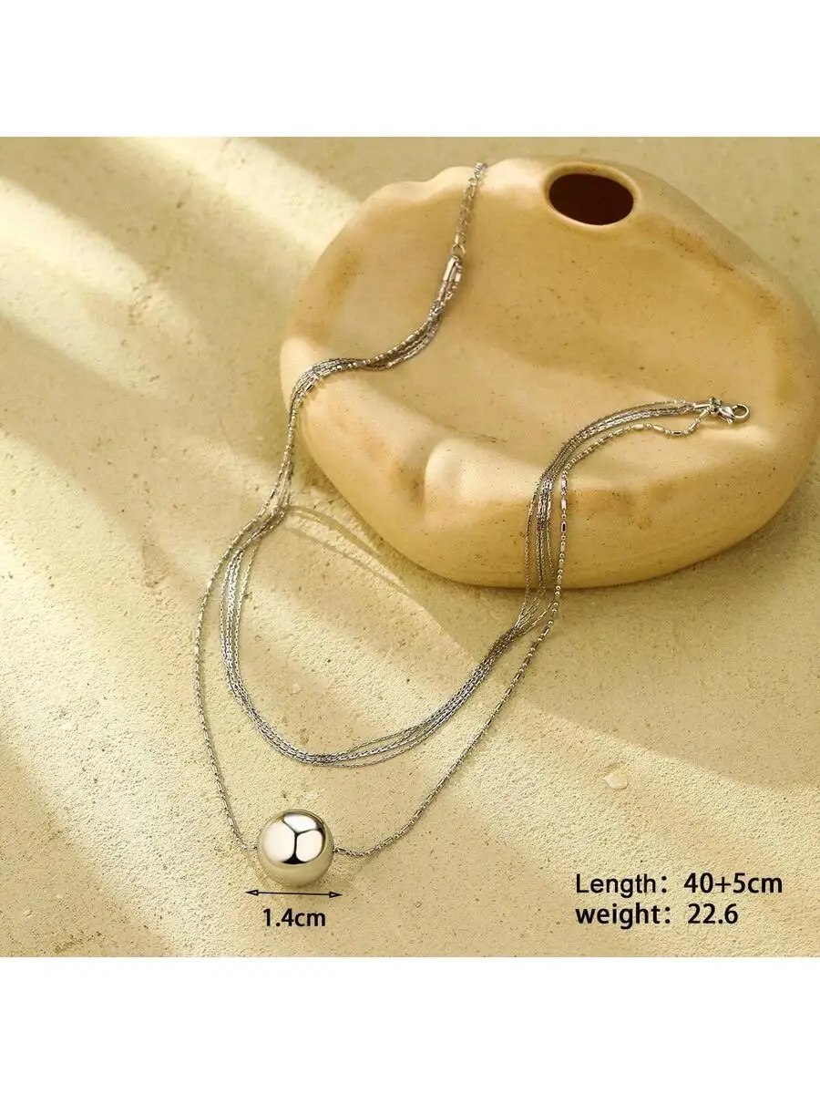 

Stainless Steel Multi Layer Clavicle Chain Necklace Solid Ball Pendant For Women