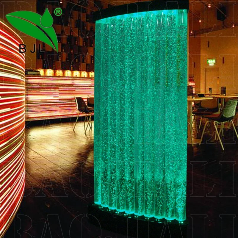 Custom, interior design color changing led curved dancing acrylic water bubble wall fountains