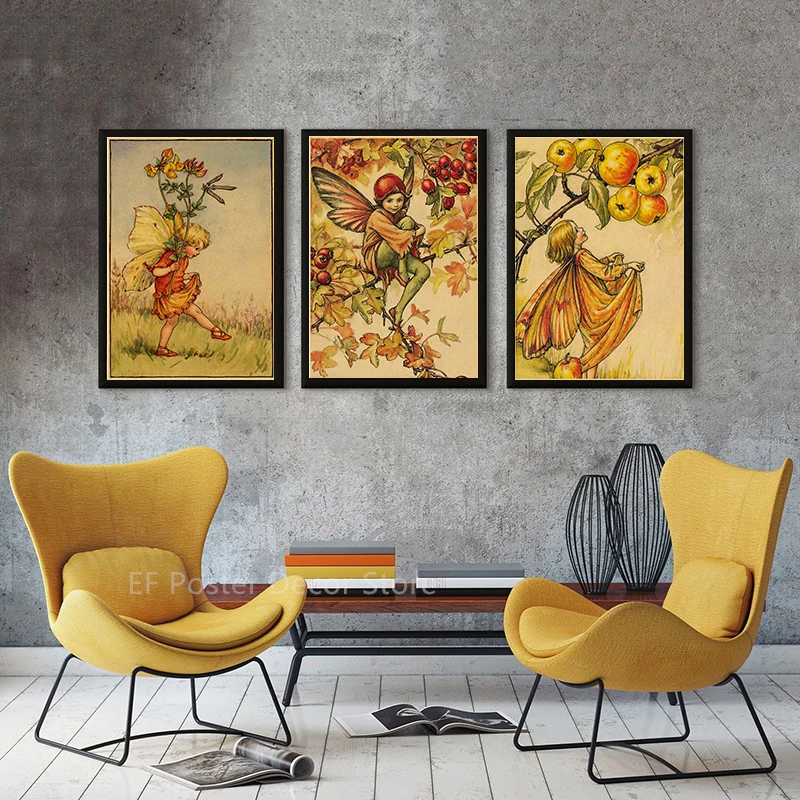 Buy Three Get Four Vintage Flower Fairy Poster Aesthetic Prints Home Room Bar Cafe Art Wall Decor Picture Retro Fairies Painting