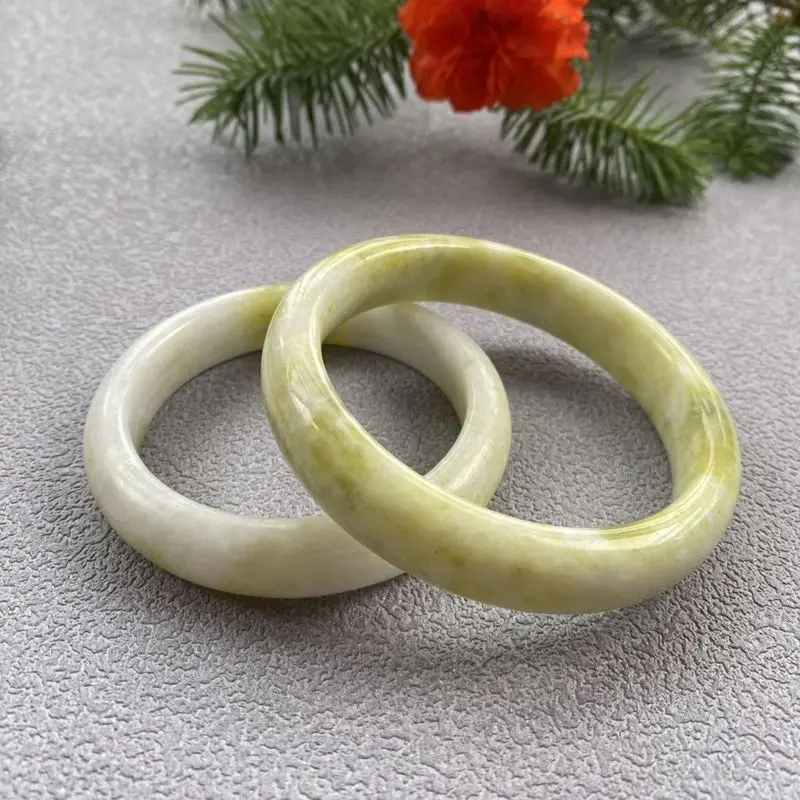 Natural Shaanxi Lantian Jade Bracelet, Yellow-White Pattern Lantian Jade Bangle, Live Stream Supply, Promotional Gift