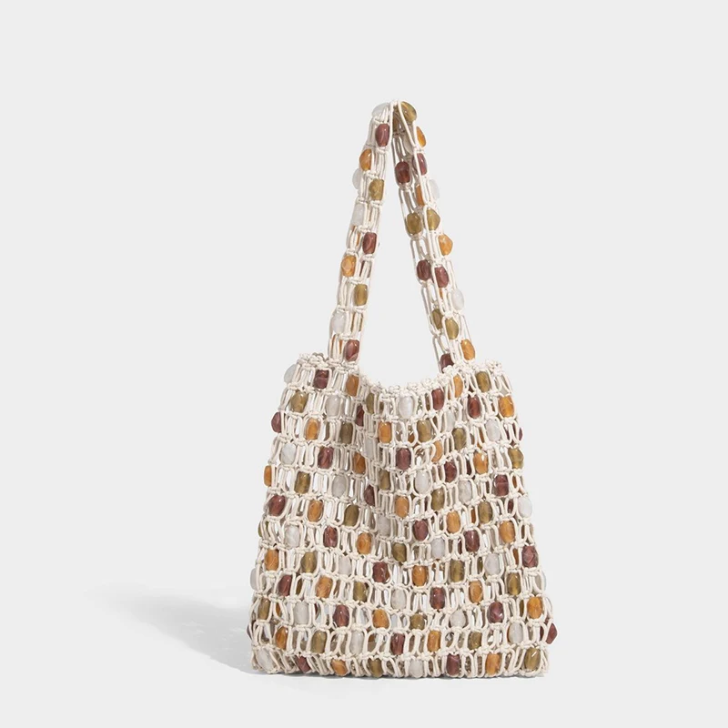 

Women Beaded Bag Summer Design Hollow-out Woven Bead Tote Bag Shoulder Bag Female Small Handbag