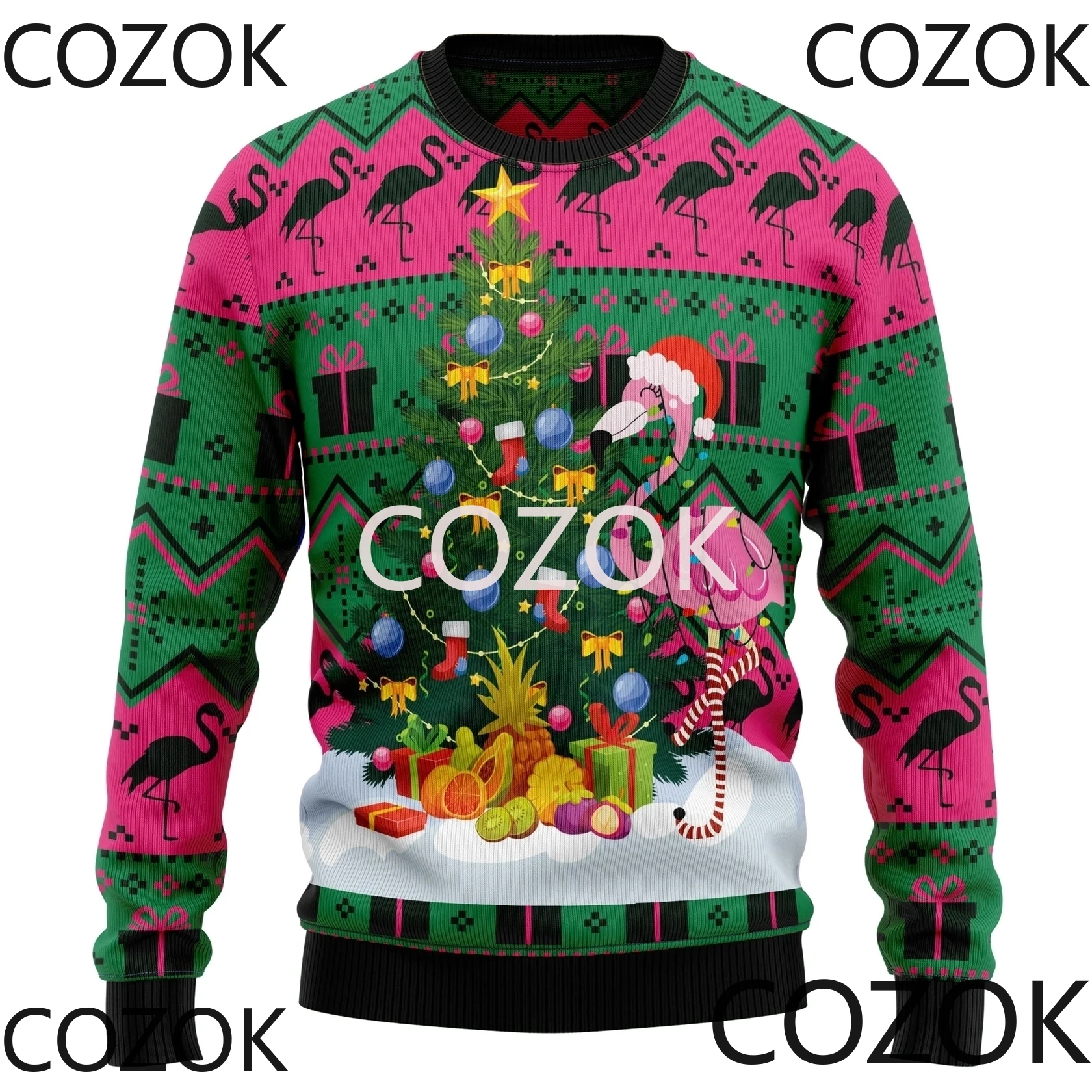 Flamingo Christmas Tree Sweater 3d Printed Sweatshirts for Men and Women Pullovers Harajuku Unisex Tops