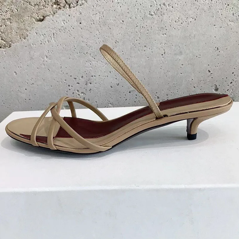 مثير هريرة الكعوب الصنادل النساء جلد طبيعي الكاحل حزام أحذية الحفلات امرأة مختلط الألوان ضيق النطاق شبشب صيفي امرأة #6