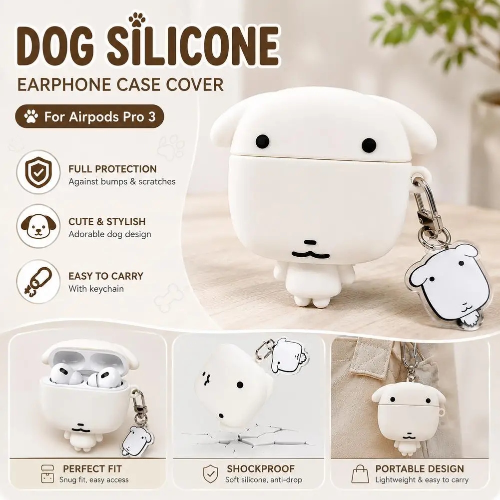 For AirPods 4 Pro 2 3 Case 3D Cute Cartoon Puppy Dog Soft Silicone Wireless Earphone Protect Cover Fit AirPods 1 2 Accessories view 2