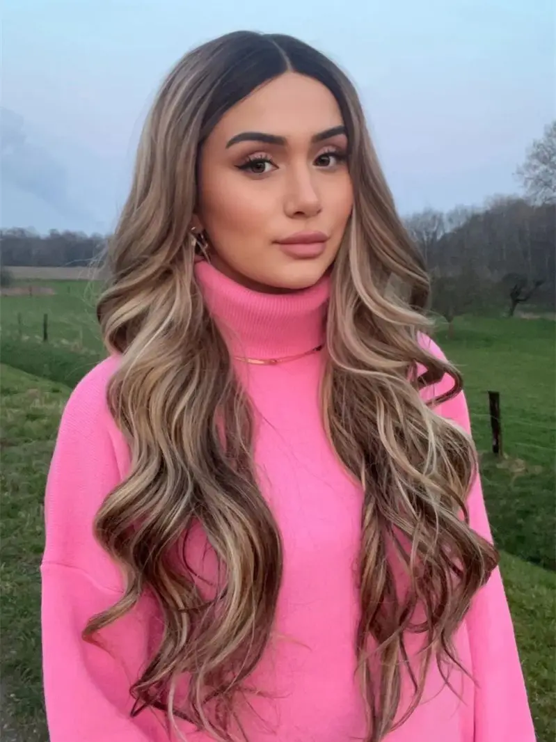 يوميا 13x4 أومبير براون شقراء الاصطناعية HD الدانتيل شعر مستعار أمامي 30 بوصة سوبر طويل الجسم موجة شعر مستعار جودة عالية ألياف مقاومة للحرارة شعر مستعار #5