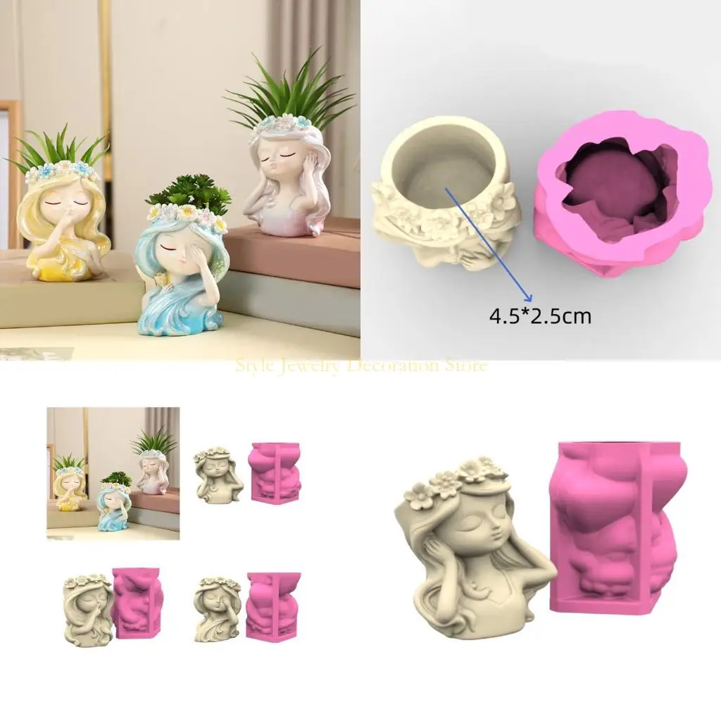 D46E Decorative Planter Silicone Mold For Succulent Pots Cement Resin Art Craft Supplies