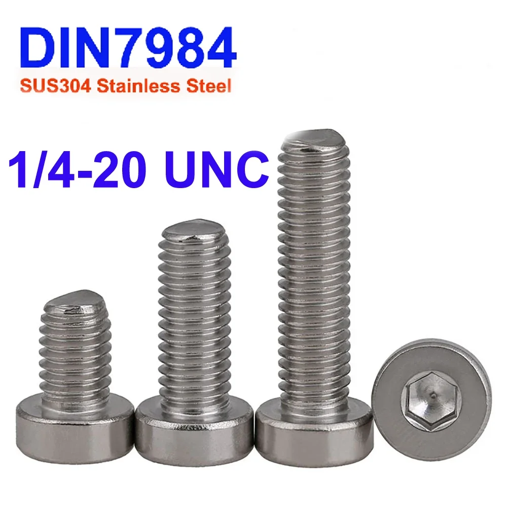 

1/4-20 UNC DIN7984 SUS304 Stainless Steel Hexagon Socket Thin Head Cap Screws Allen Key Bolt Low Short Profile Head