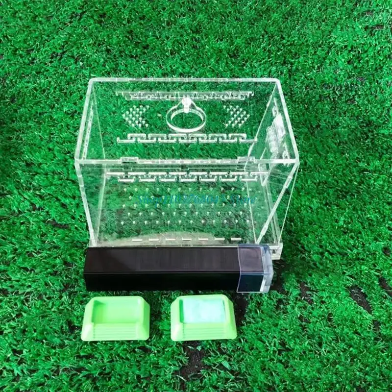 

R53F Acrylic Insect Box Container with Feeding Tubs Detachable Bottom Base