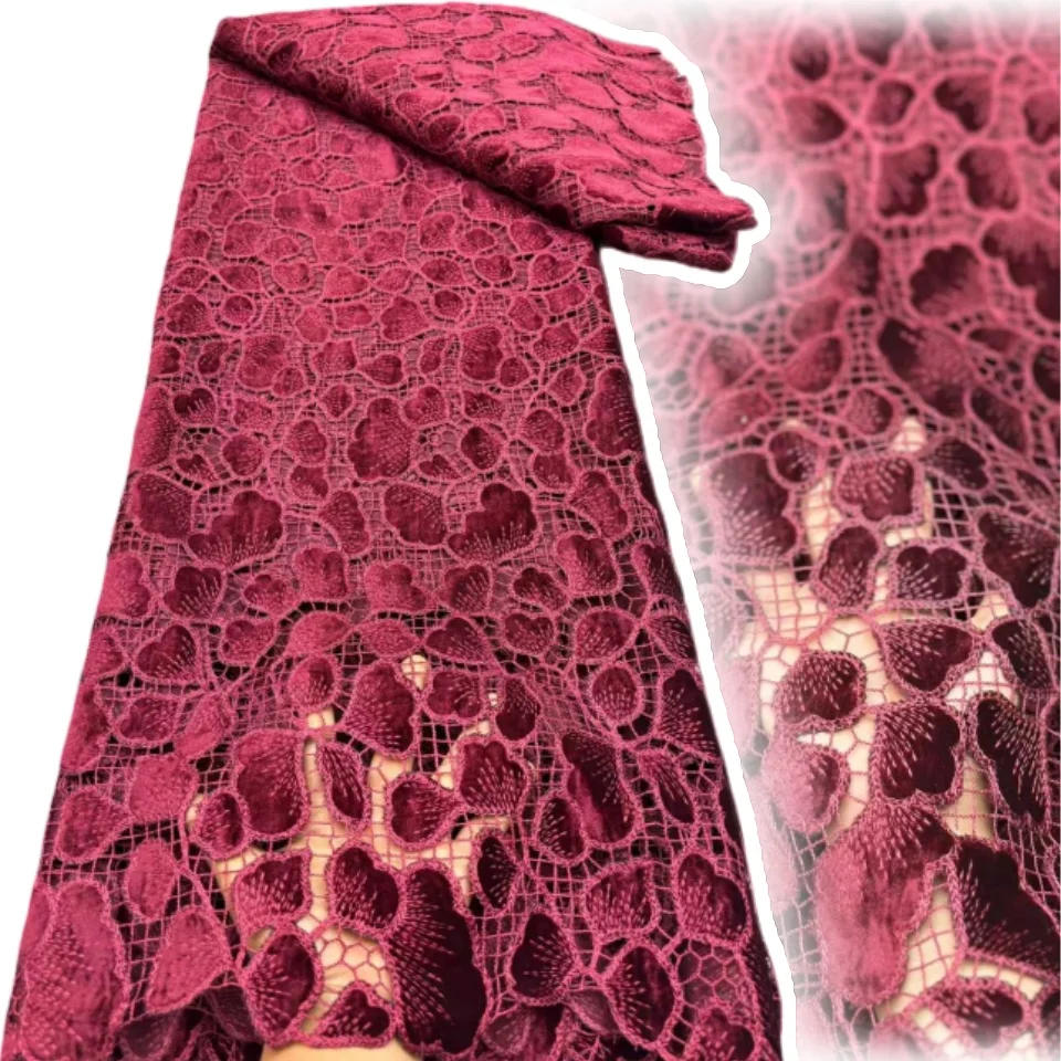 

Африканская бархатная кружевная ткань с лазерной вышивкой, 2024, высококачественная хлопковая гипюровая ткань для осенних и зимних вечерних платьев TP1779