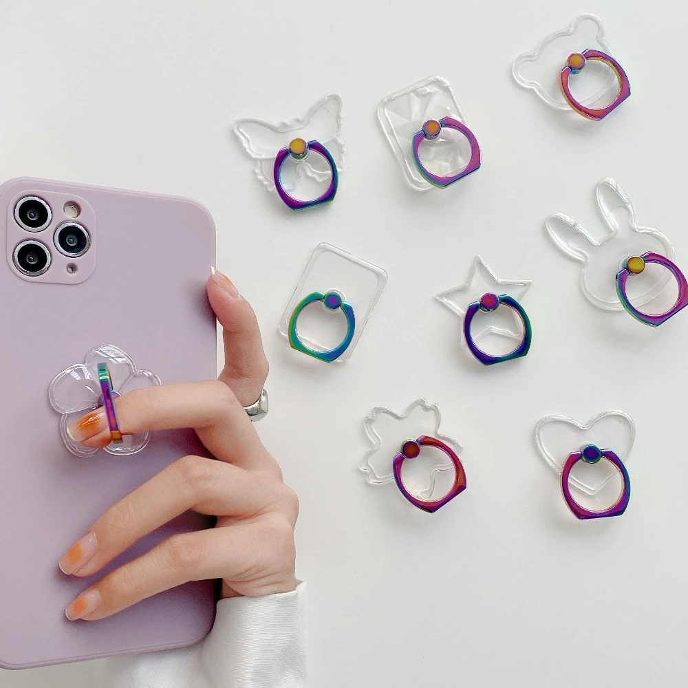

Transparent Phone Ring Holder 360° Degree Rotation Clear Mobile Phone Stand For iPhone Finger Grip Universal Desktop Bracket