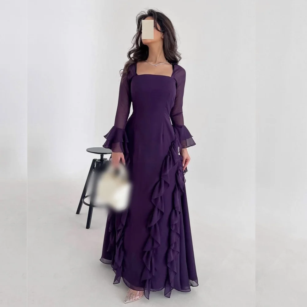 

Индивидуальные высококачественные женские вечерние платья с рюшами, квадратным вырезом, А-силуэта, длинные, элегантные, для вечеринок, нарядные.