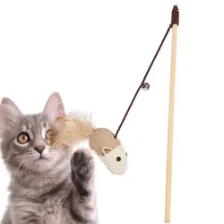 1pc Funny Cat Stick Teaser Featheren Toy Kitten Colorful Rod Cat Wand Toys Wood Pet Cat Interactive Stick Pet Cat Supplies