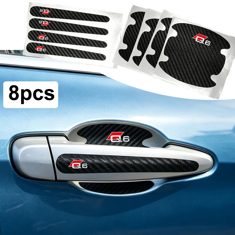 Carbon Fiber Car Door Bowl Anti-scratch Sticker Handle Protection Decals for Audi Q6 Logo Surface Film Strip Auto Accessories
