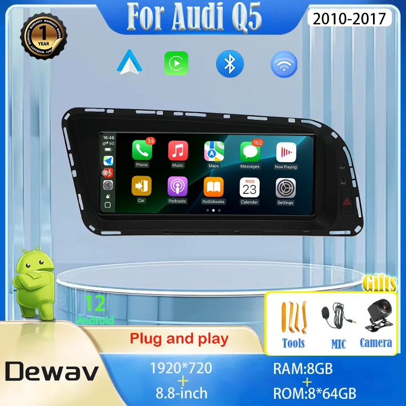 

8.8''Android12 For Audi Q5 2010-2017 Multimedia Player Car Radio Wireless Carplay And Auto Original Car OEM Menu GPS LHD RHD
