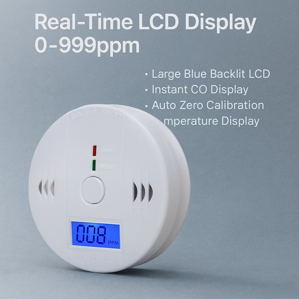 Anti-Interference CO Detector; 3-Stage Warning LCD Electrochemical Sensor for Home Safety Protection