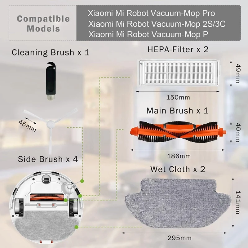 Replacement Accessories For Xiaomi Mi Robot Vacuum XMSTJQR2S/Mop 2S/STYJ02YM Main Side Brush Hepa Filter Mop Cloth