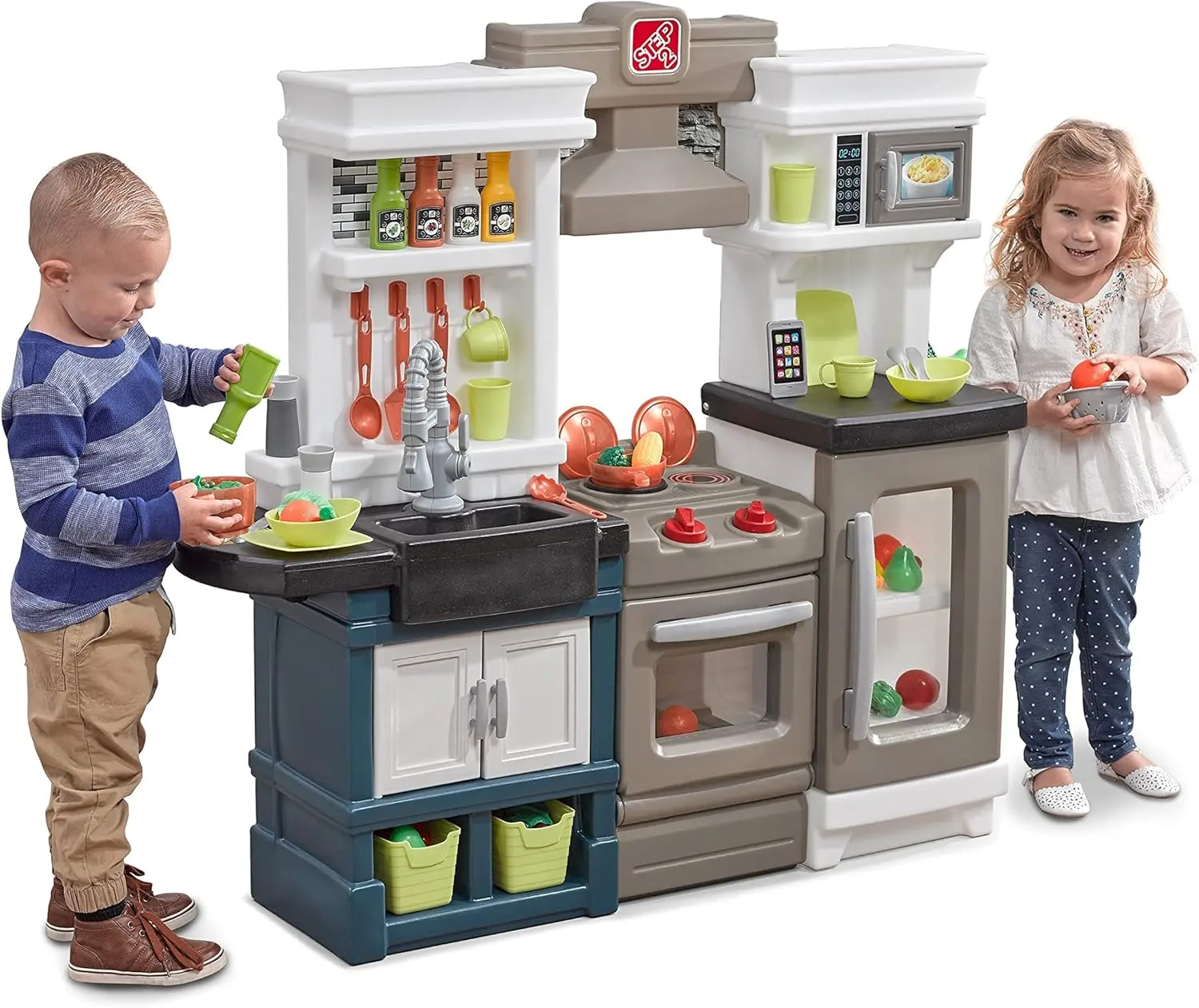 Ensemble de jeu de cuisine moderne Metro pour enfants, cuisine intérieure et extérieure, jeu coule avec lumières et sons, fabriqué en plastique durable