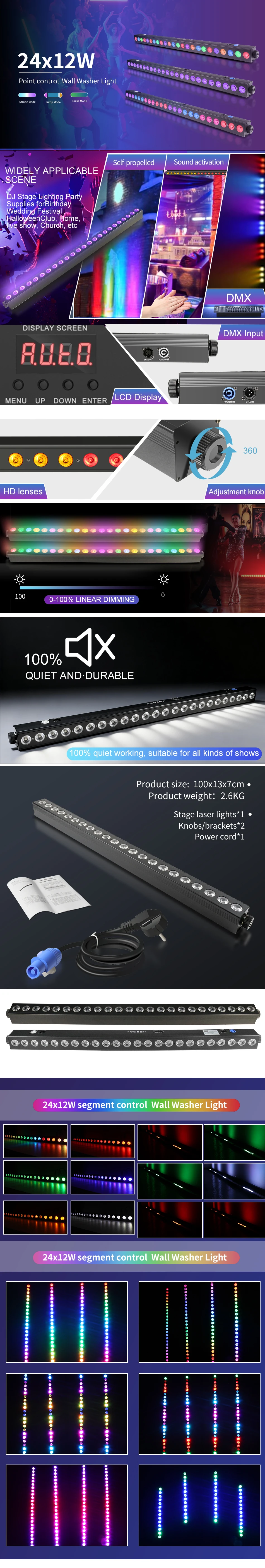 LED 24x12W RGBWA UV 6in1 Pixel-Steuerung Indoor-Farblichtstreifen DMX512-Steuerung Professionelles DJ-Bar-Wandlicht Bühnenlicht – Detail 1