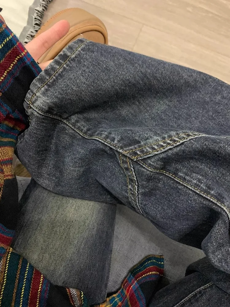 

Cement ey Wide Leg Bell Bot Jeans Women's 2025 Small up Splicing American Loose High Waist Slimming Micro Flared Pants