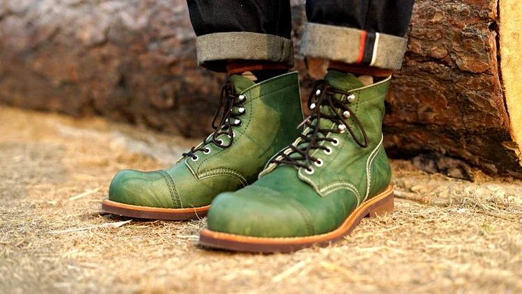 Goodyear-Welted Vintage Genuine Leather Ankle Motorcycle Boots Top Quality Round Toe Men Casual Dress Work Green Boots