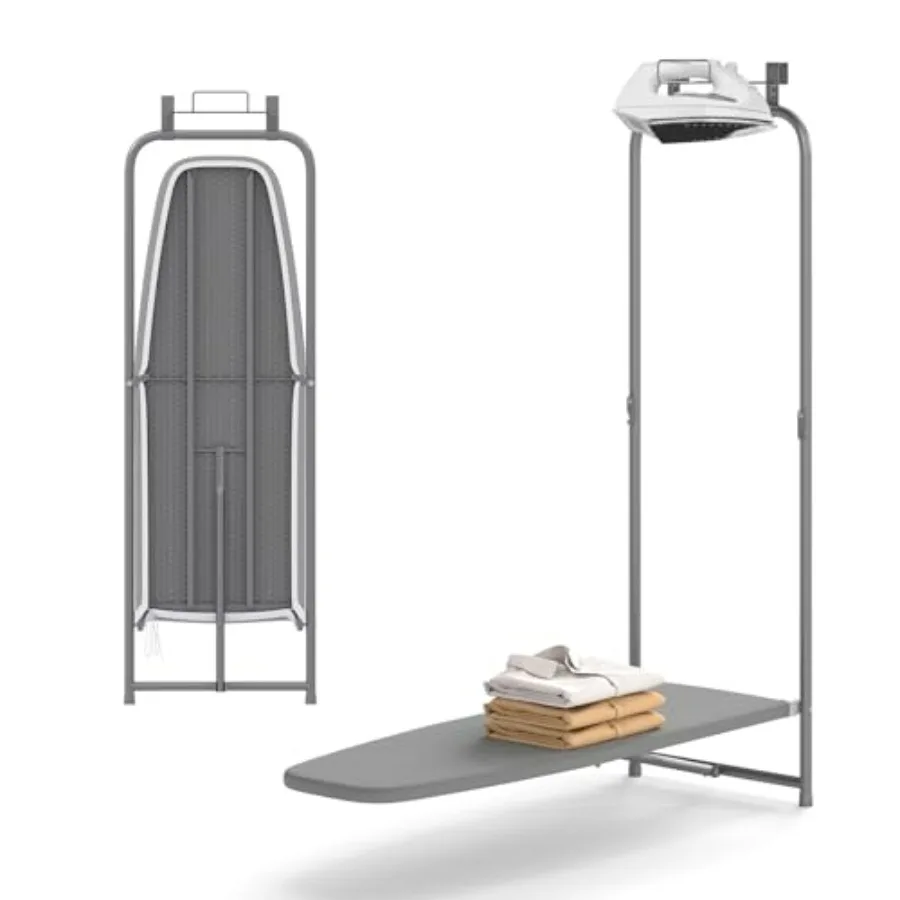 

Over The Door Ironing Board with Iron Holder, Space-Saving Hanging Iron Board w/Heavy-Duty Metal Frame & Cotton Cover,Compact Fo