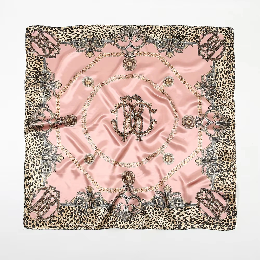 

Шелковый атласный квадратный платок 90*90 см для женщин, с леопардовым принтом, роскошный дизайнерский шарф-повязка на голову, носовой платок, шелковая повязка для волос