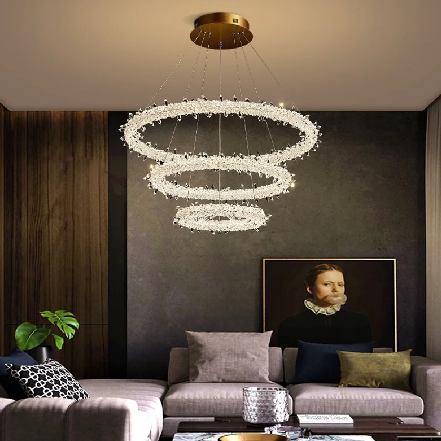 Crystal Lxury LED Chandelier Lighting Modern Nordic Dining Living Room Round Rings Hanging Lamp Bedroom Designer Home Luminaires