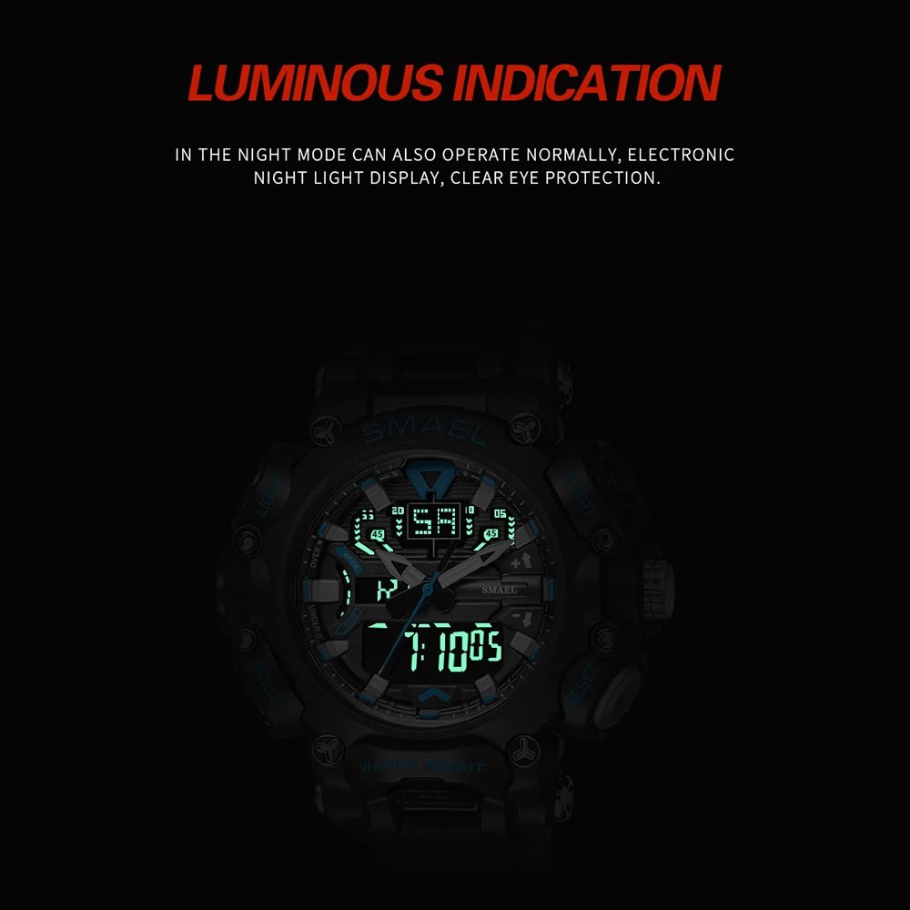 SMAEL MultiFunction Military Watch Men Waterproof Shock Resistant Sport Watch For Man Dual Movement Stopwatch Wristwatches 8053