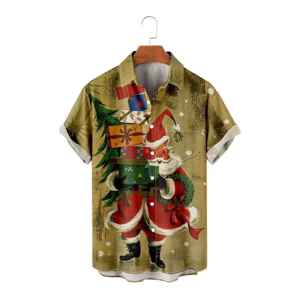 Transfronteiriça nova chegada natal cor elementos periféricos casual masculino e feminino 3d impressão digital camisa de manga curta