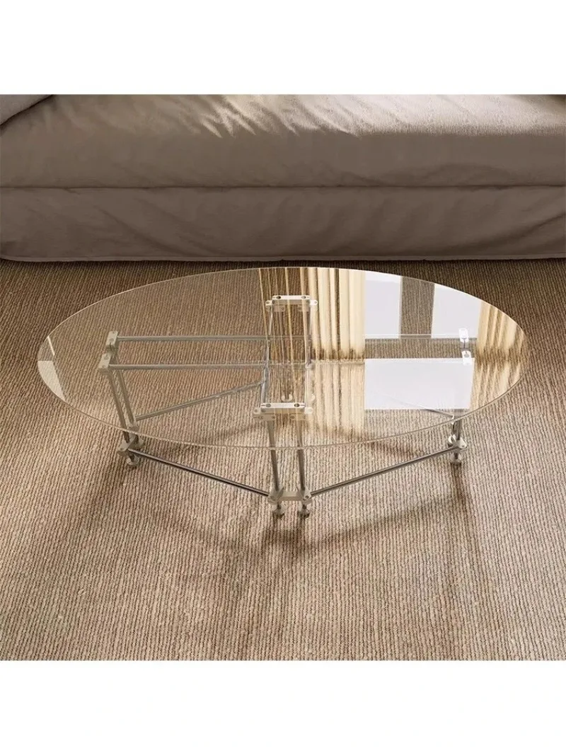 Stainless steel metal transparent glass tea table designer side table extremely simple living room oval coffee table