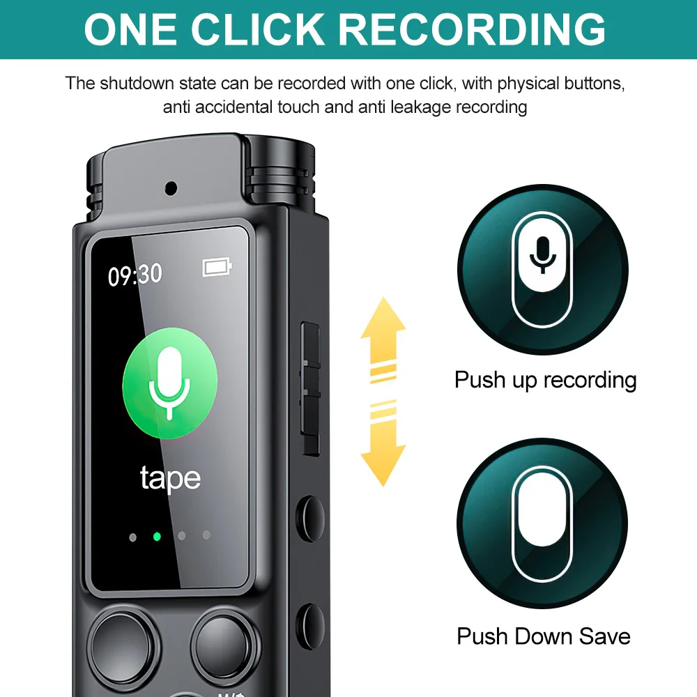 64G Digital Voice Recorder Dictaphone Audio MP3 Player Sound Recording Device Noise Reduction WAV Record Pen 24hr Recording