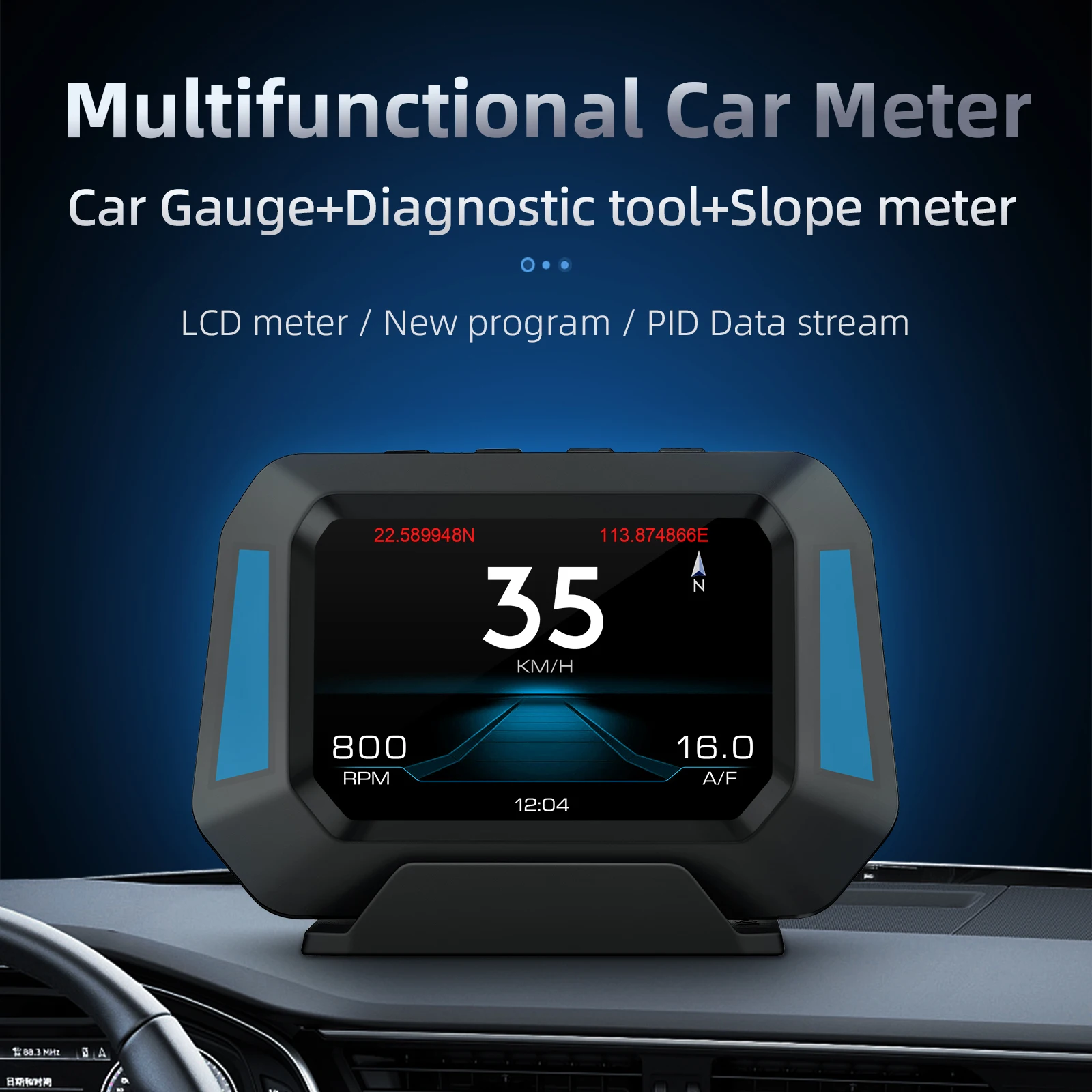 P21 Car HUD Head Up Display Digital Clock Slope Meter GPS Speedometer OBD2 On Board Computer Diagnostic Tools Instrument Tester