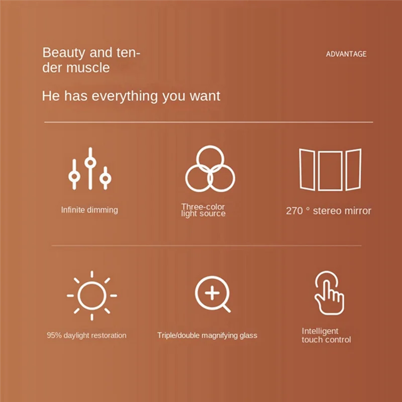 Specchio per trucco triplo pieghevole Specchio per trucco per dormitorio con luce a LED Specchio per trucco intelligente Specchio per luce di riempimento Nero Facile da usare