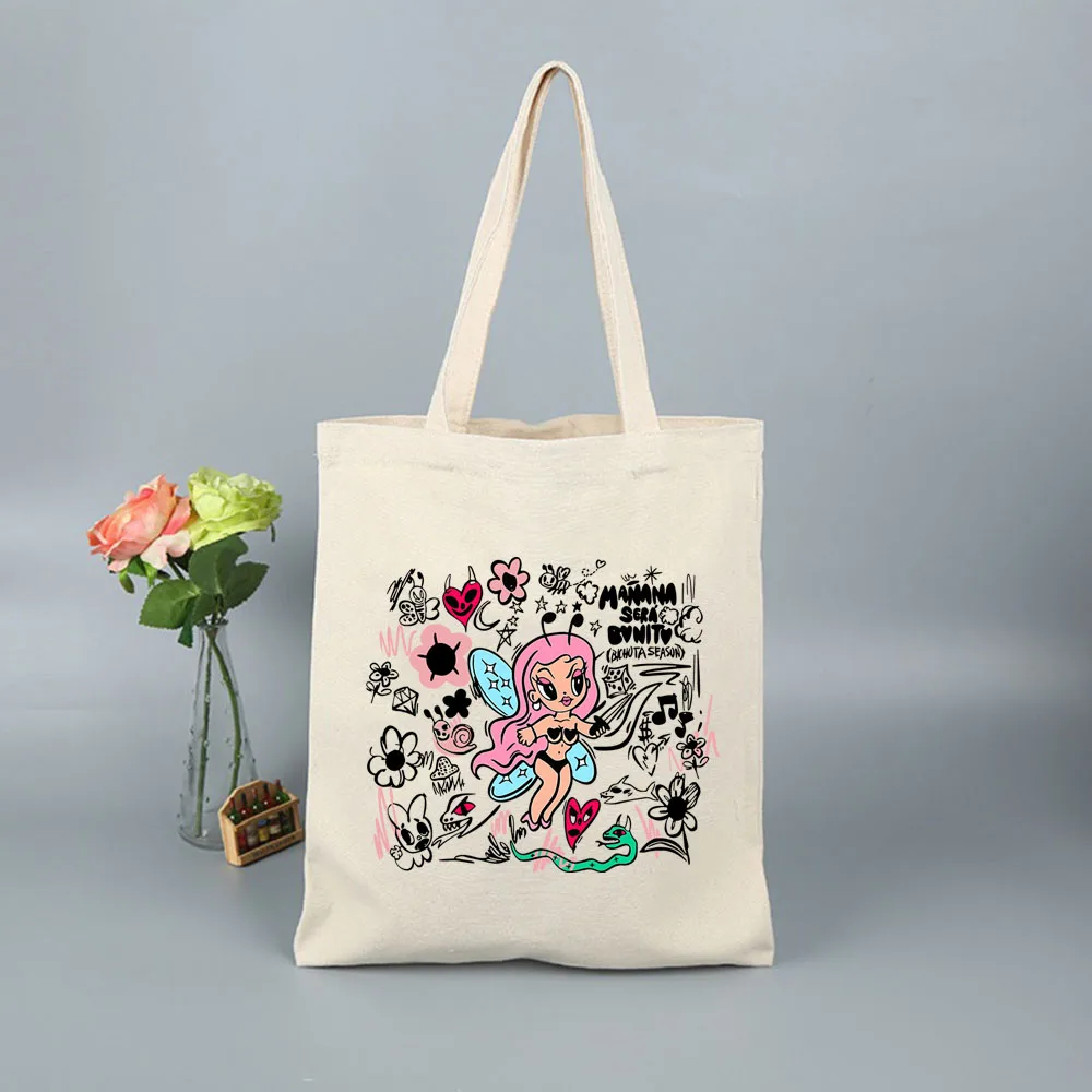 Women Canvas Shopper Bag  KAROL G Bichota Manana Sera Bonito  Albums Canvas Bag Graphic Aesthetic Handbag Gift for Fans