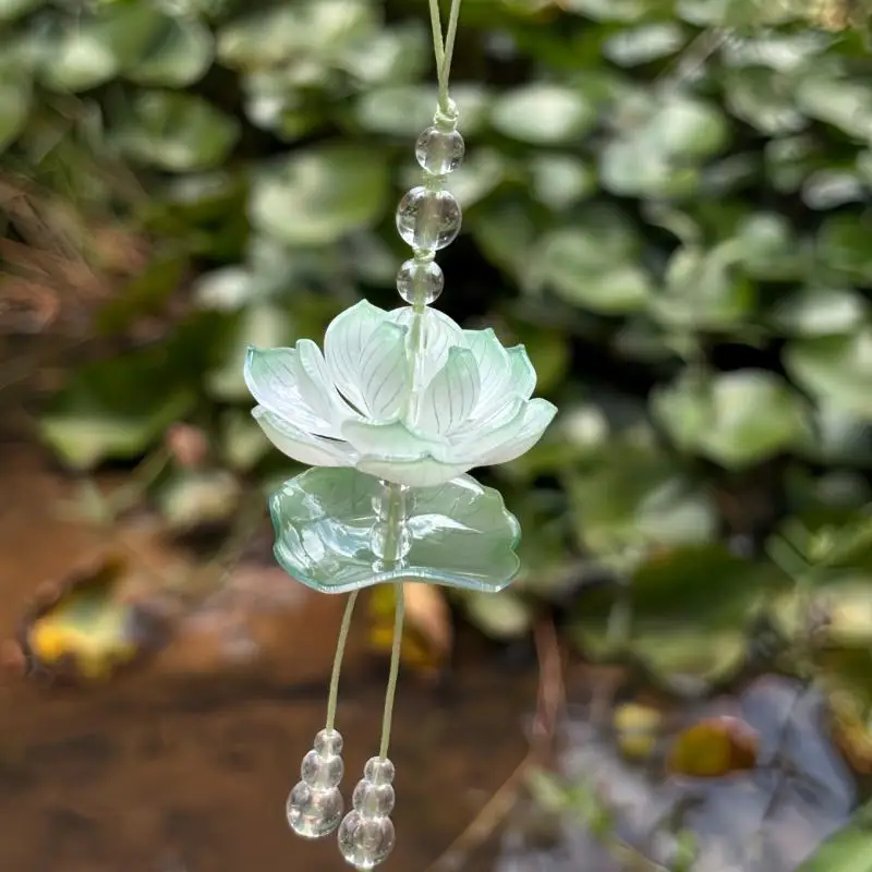 1pc New Simulated Flower Beaded Keychain Exquisite Summer Pink Lotus Phone Charm Pendant Car Ornaments For Women Bag Decoration
