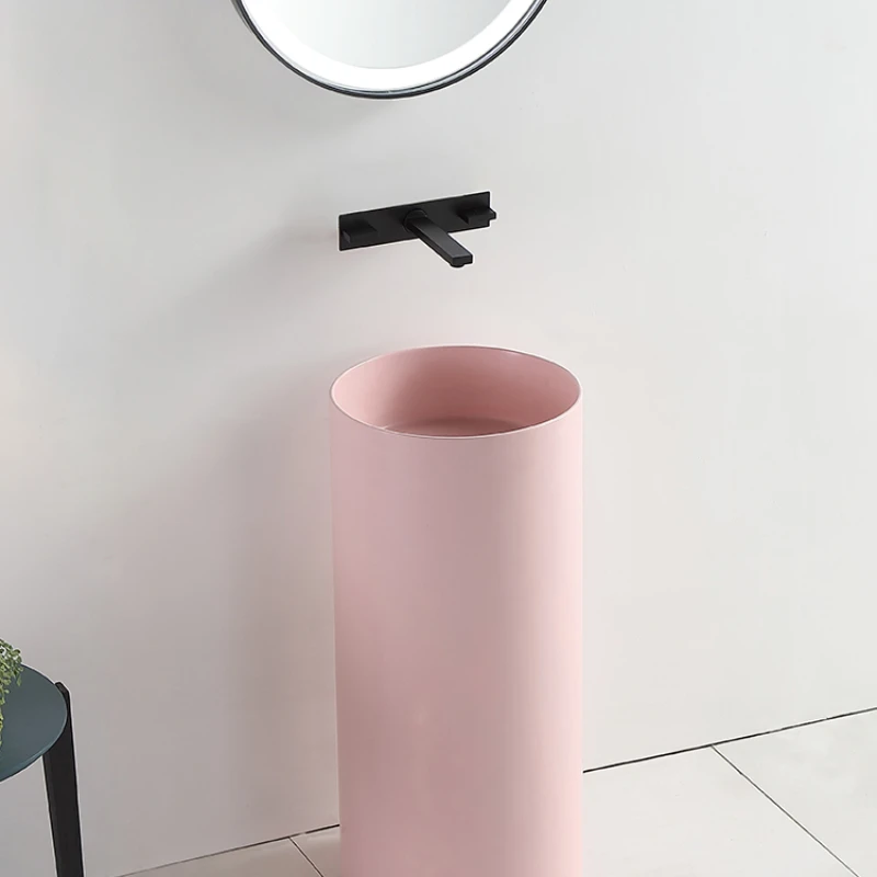 

Round mini small apartment floor-to-ceiling wash basin integrated simple color artificial stone