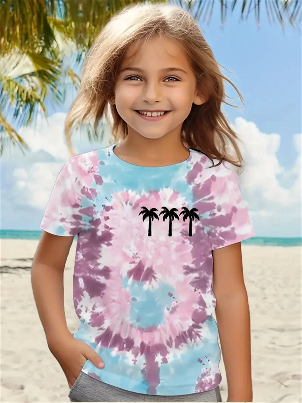 Tie-Dye Casual 3D Print Mode Grappige Meisjes T-shirts Zomer Korte Mouwen Tops Tee Casual T-shirts Meisjeskleding