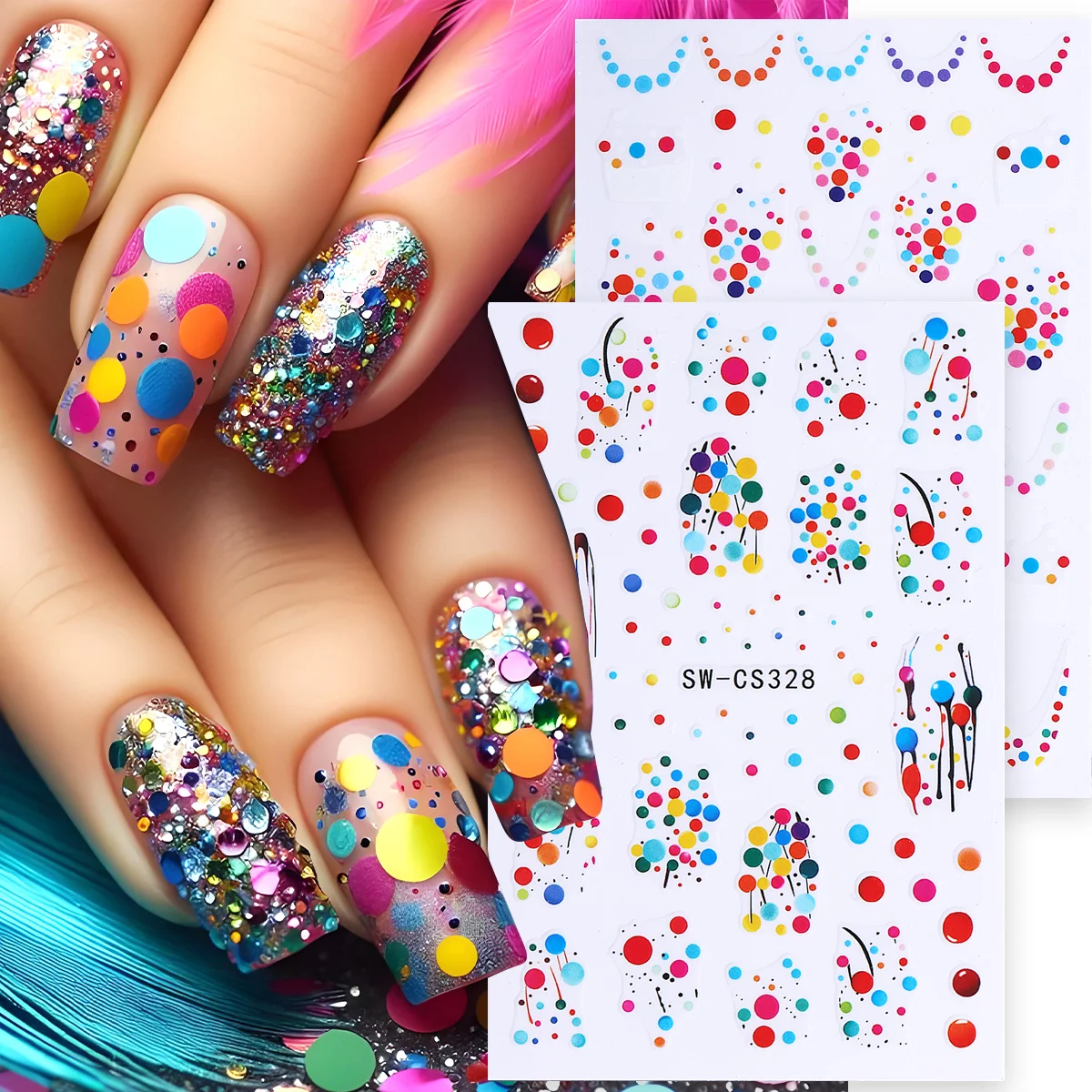 2 قطعة منقطة ملونة ملصقات الأظافر الشارات الكتابة على الجدران متعة نقطة التصميم الفرنسي المتزلجون السنة الجديدة DIY بها بنفسك تتجه مانيكير ديكور رقائق
