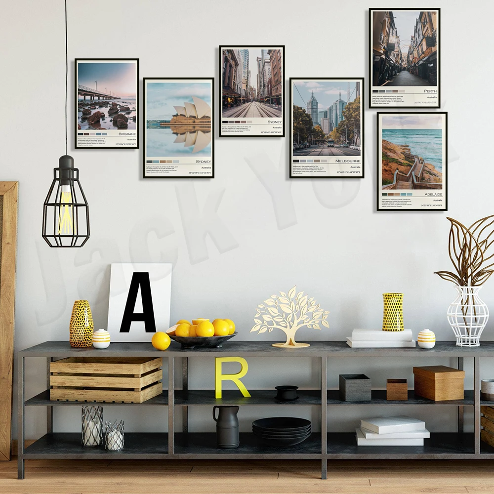 بيرث، ملبورن، بريسبان، سيدني، أديليد ملصق طباعة جدار ديكور، ملصق سفر ملبورن
