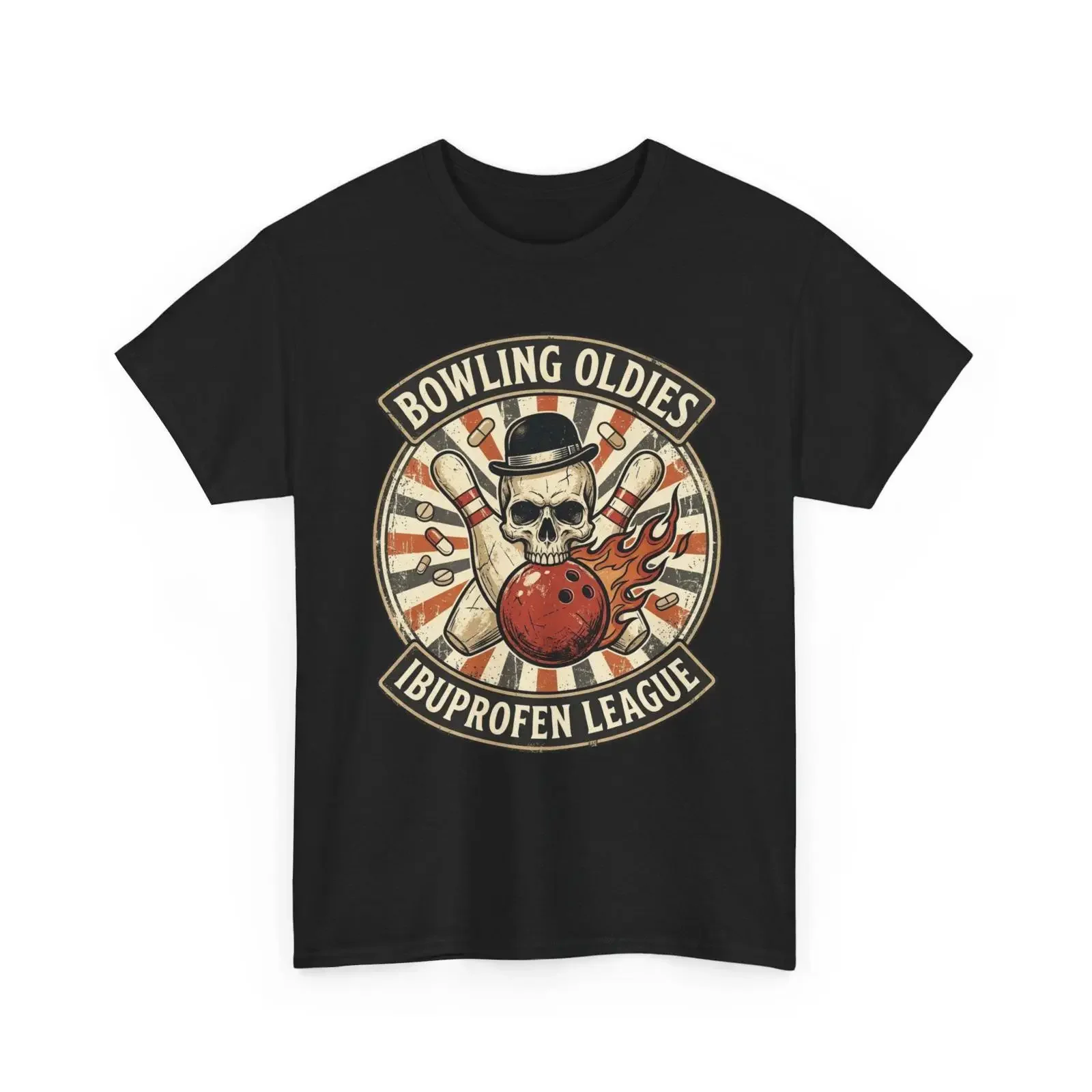Bowling Oldies Ibuprofen League Funny Ten Pin T Shirt Unique Sarcastic Strike and Spare Humor vintage Washed streetwear