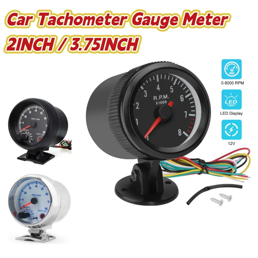 2 CALI / 3,75 CALI Obrotomierz samochodowy z podświetleniem LED Białe / niebieskie światło 0-8000 RPM DC 12V Akcesoria do pojazdów