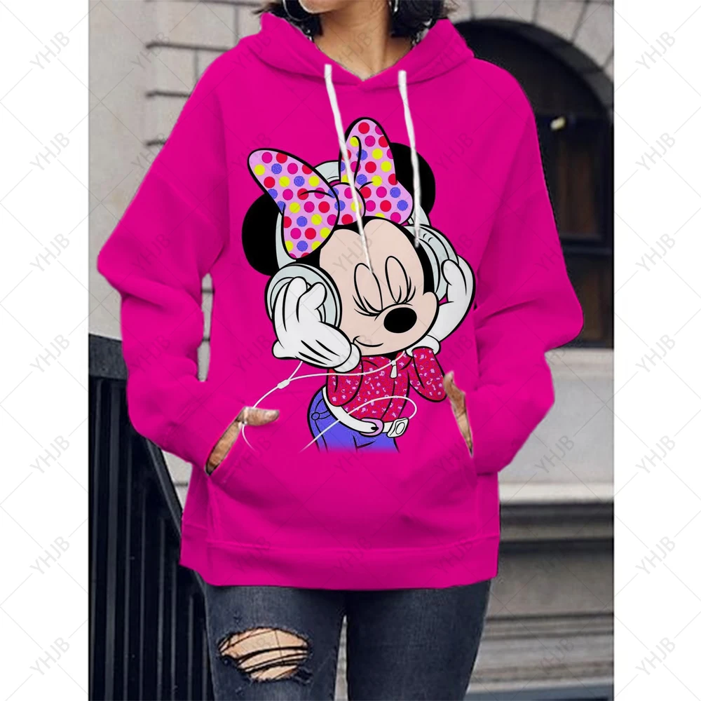 Disney Frauen Hoodies Minnie Mickey Mouse Hoodies Cartoon Tops Langarm Taschen Long Sleeve Sweatshirts Mode Mit Kapuze Frauen