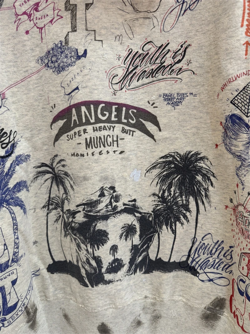 Washed Saint 24ss zniszcza graffiti z dżetów na ulicach głównych Pulower Męski Damski Najlepsza Jakość Bluza z Kapturem